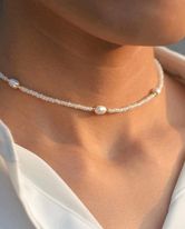 Hvid og Guld perle halskæde